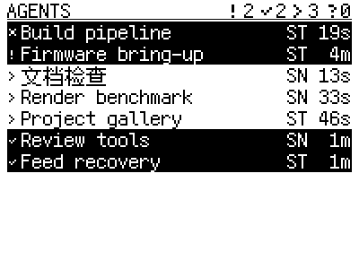 RLCD agent dashboard production renderer showing fictional Codex conversations and activity states